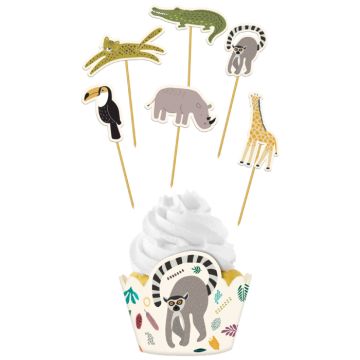 Cupcake decoration set with zoo motifs 6x 