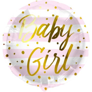 Baby girl pink and white striped foil balloon - 45 cm