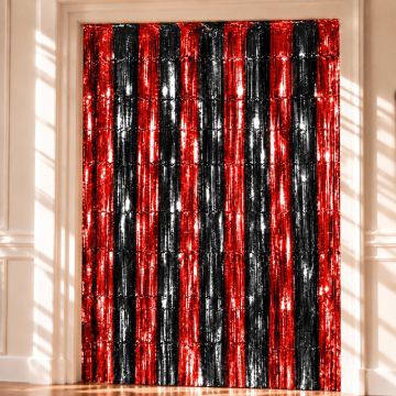 Black and orange striped glitter curtain - 100 x 240 cm
