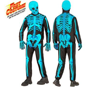 Neon Skeleton Costume for Boys, Turquoise Blue