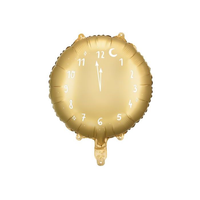 Gold Coloured Round Clock Foil Balloon - 45 cm