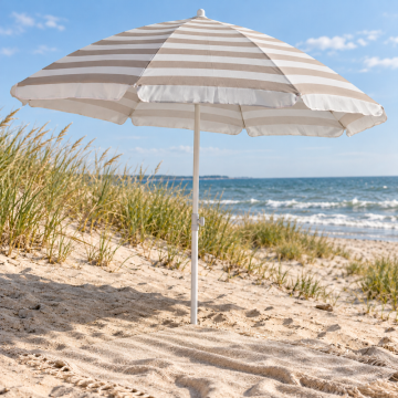 Beach Parasol with tilt function, taupe and white, over 200 cm