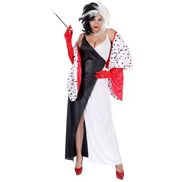 Long polka dot villain dress for women
