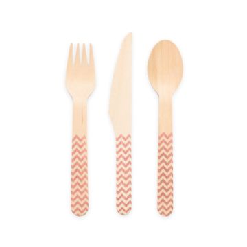 Wooden cutlery rose gold patterned 18 pieces - 16 cm
