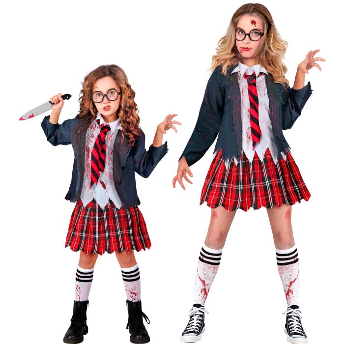 Zombie Schoolgirl Costume for Girls - 4 Pieces