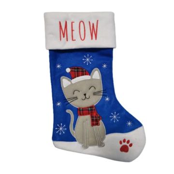 Blue Christmas stocking with cat motif - 40x26 cm