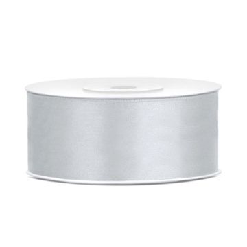Silver coloured satin ribbon - 25 mm x 25 m