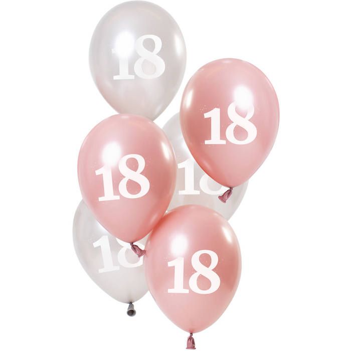 18th birthday balloons metallic pink and silver 6x - 23 cm