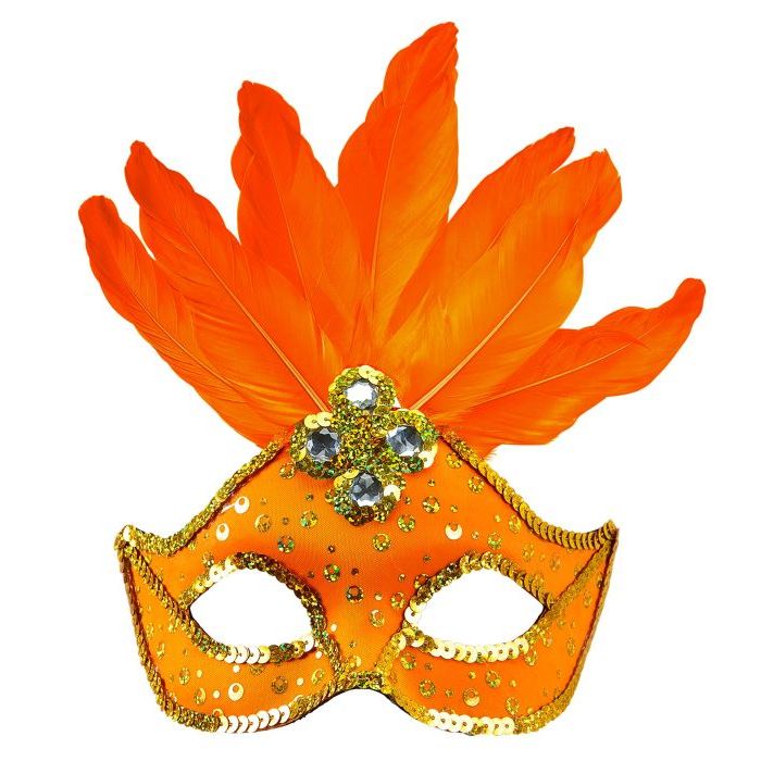 Orange Brazilian Mask with Feathers-Orange