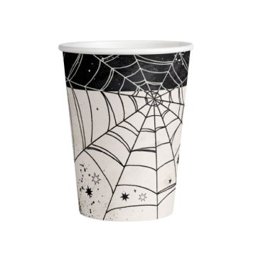 White Halloween paper cup with spider web 8x - 250 ml