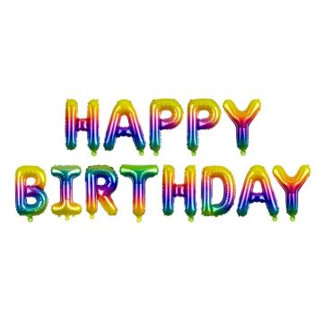 Rainbow Coloured Happy Birthday letter foil balloons - 340x35 cm