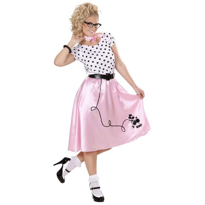 Pink 50's dress costume with poodle motif and dots - 3 pieces