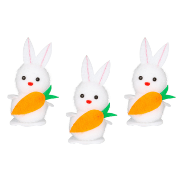 Decorative Bunnies with Carrots 3x - 4.5 cm