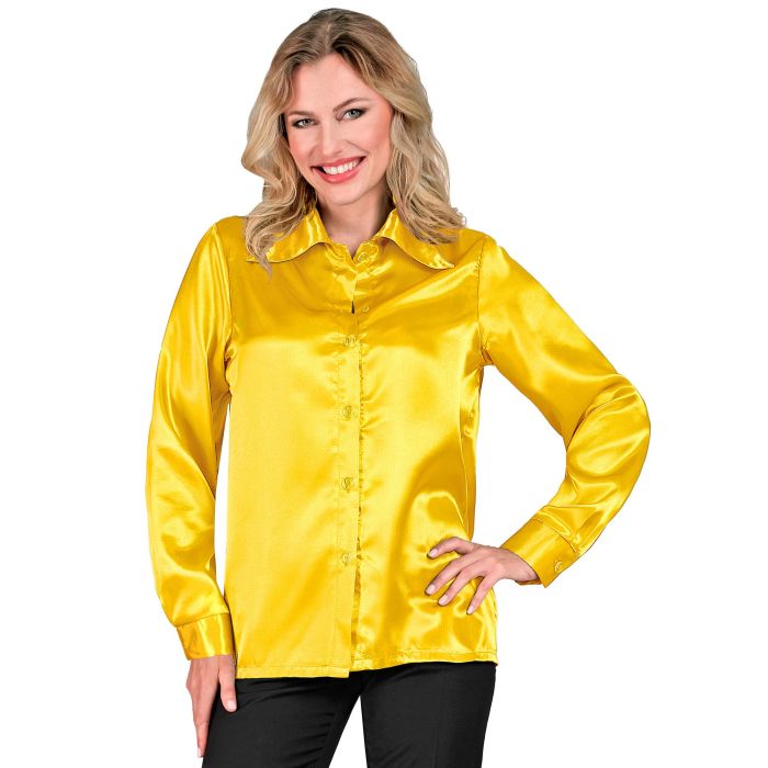 Yellow Satin Disco Shirt for Women