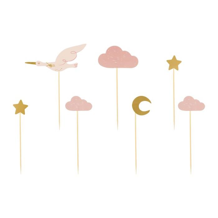 Food picks with baby motifs in pink and gold - 7 pieces