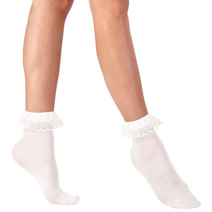 White 50s nylon stockings with lace trim - Onesize