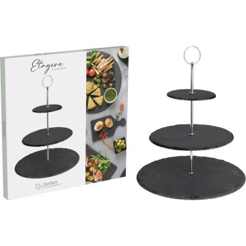 Slate Cake Stand with 3 Tiers and Chrome Handle
