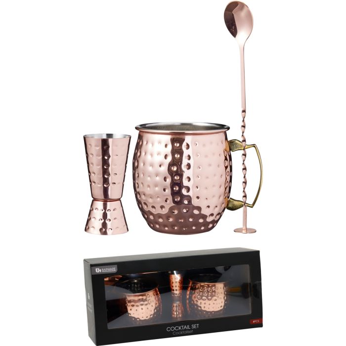 Moscow Mule cocktail set with 2 mugs, 4 pieces, copper colour