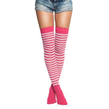 Over-knee stockings one-size neon pink and white
