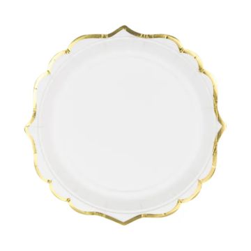 White paper plate with gold rim 6x - 18.5 cm 