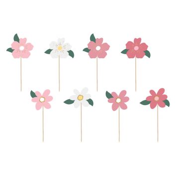 Pink flowers on wooden sticks 8x - 14 cm