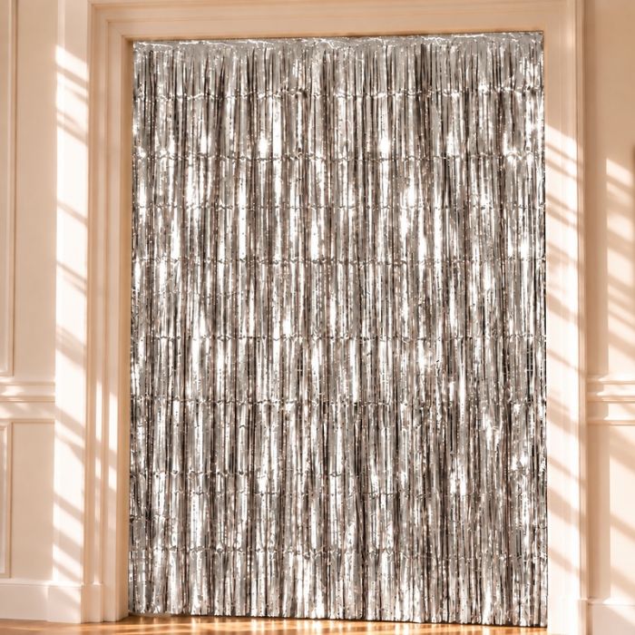 Silver Glitter Curtain - 100 x 240 cm