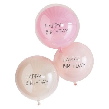Double Layer Happy Birthday Balloons Pink 3 pcs. - 45 cm
