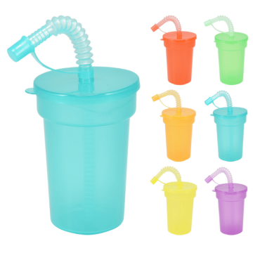 Multi-coloured plastic cups with lid and straw 6x - 380 ml