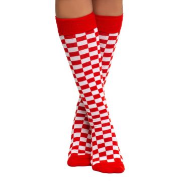 Knee socks for women one-size checkered red and white