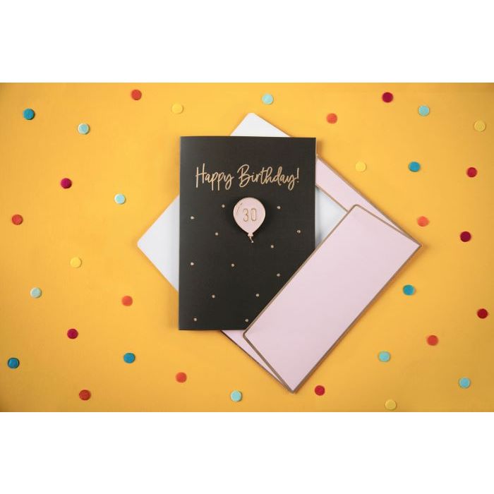 Black 30th Birthday Card with Pink Envelope - 14.8x10.5 cm