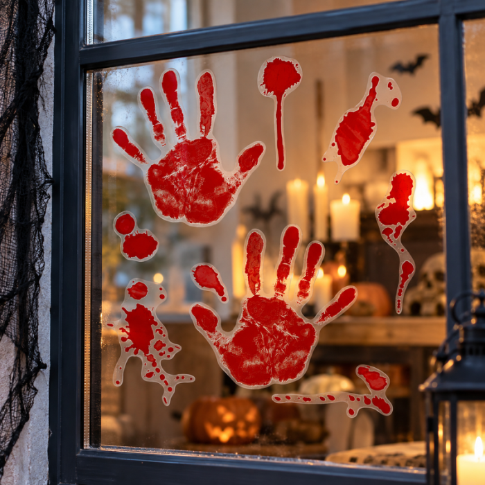 Window Stickers with Bloody Handprints