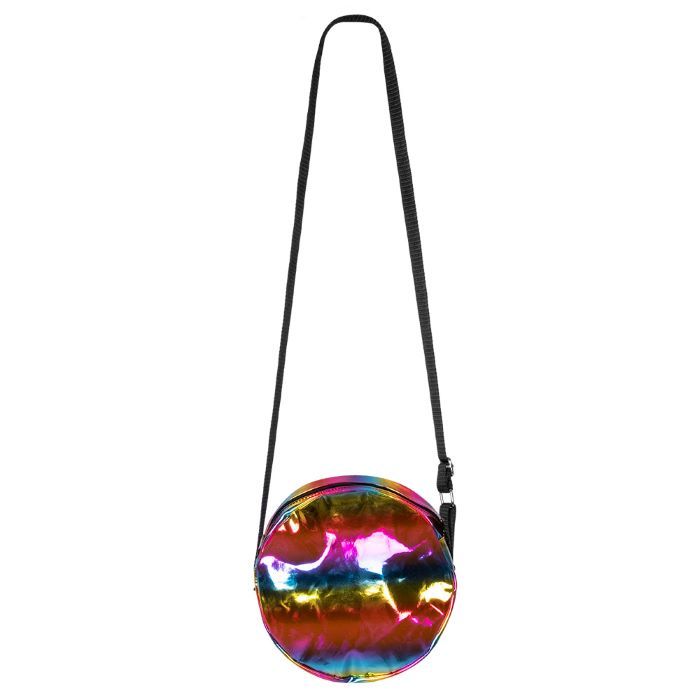 Holographic rainbow coloured round shoulder bag - Ø20 cm