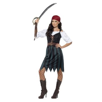 Female pirate costume with black dress and white sleeves 