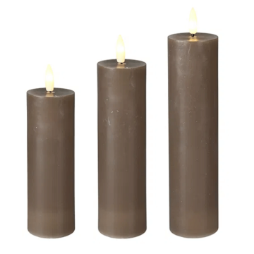 LED wax candle set 3x brown - 15/17.5/20 cm
