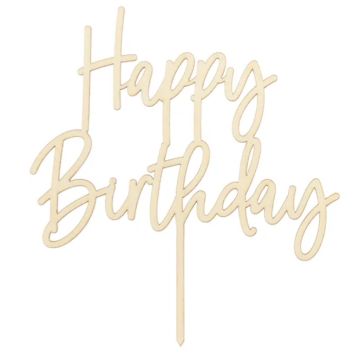 Happy birthday cake decoration wood 16.5x15 cm