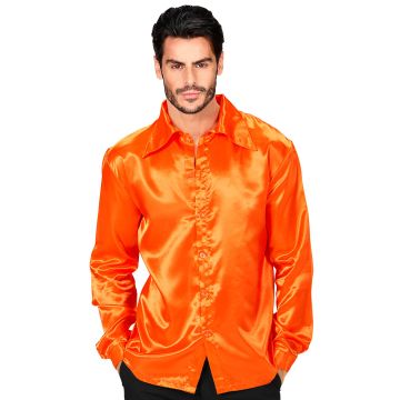 Orange satin disco shirt for men