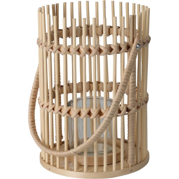 Bamboo and Glass Lantern Ø 17 x H 25/37 cm
