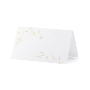 White place cards with gold branch motifs 10x - 9.5x5.5 cm