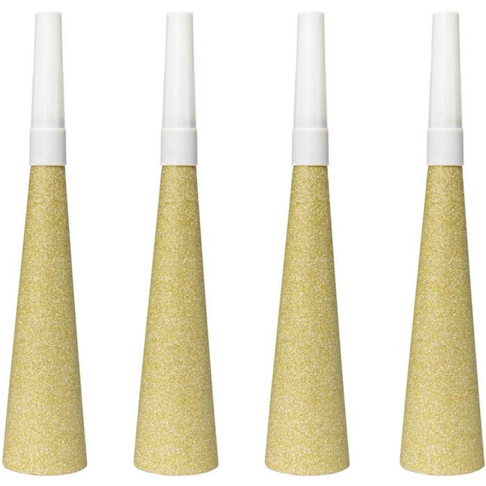 Gold glitter party horns 4x - 19 cm