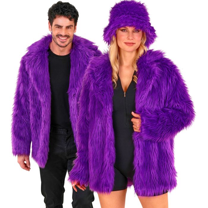 Purple Fur Jacket for a Glamorous Disco Party