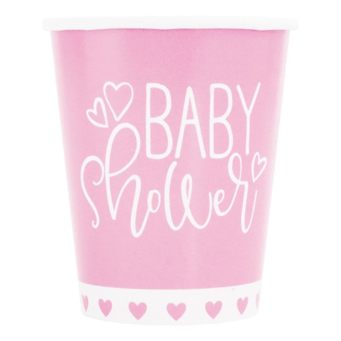 Pink baby shower paper cups girl 8x