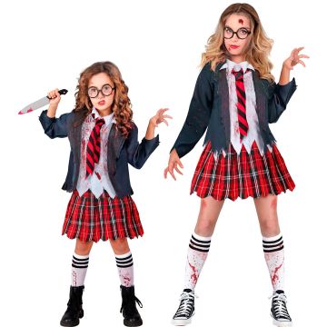 Zombie Schoolgirl Costume for Girls - 4 Pieces