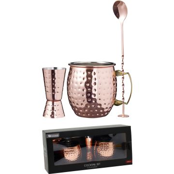 Moscow Mule cocktail set with 2 mugs, 4 pieces, copper colour
