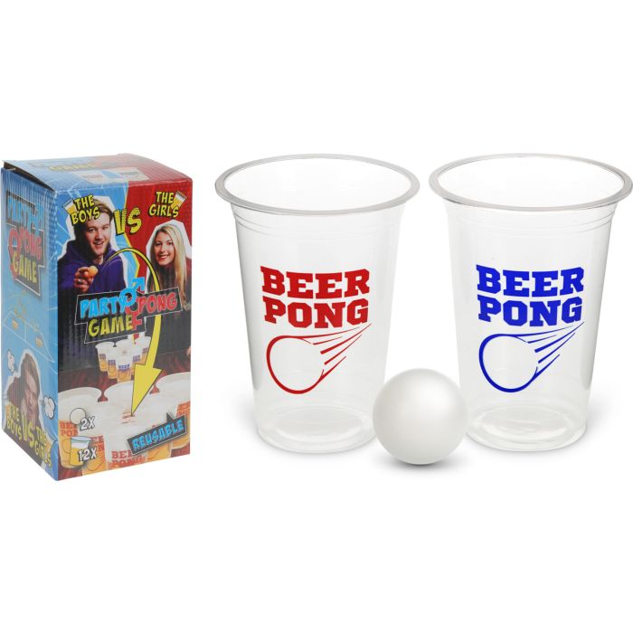 Beer pong game with reusable cups, 14 pieces