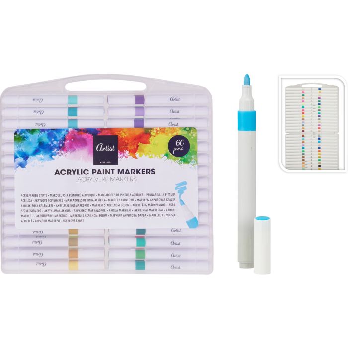 Acrylic Markers 60 pcs. in Storage Box with Handle
