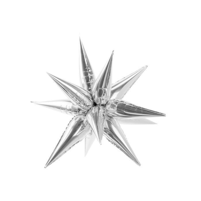 Silver coloured 3D star foil balloon - 95 cm