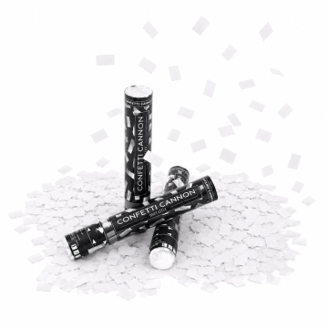 White confetti tube 40 cm PartyVikings - Metallic Rectangular