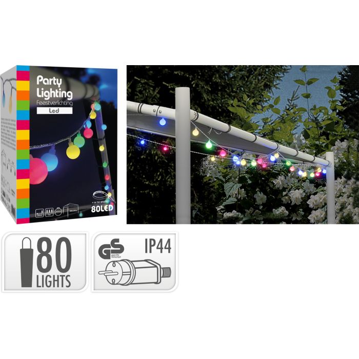 Light Chain with 80 LEDs in Various Colours and White Balls