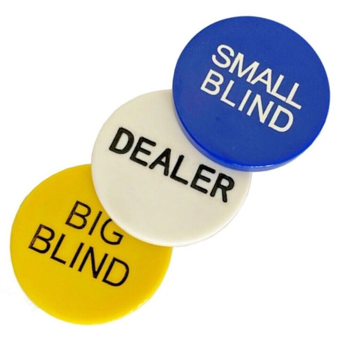 Poker set buttons with dealer, small blind and big blind 3x