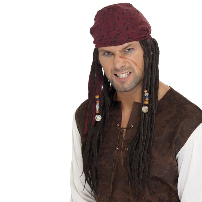 Pirate wig with bandana and braids - onesize